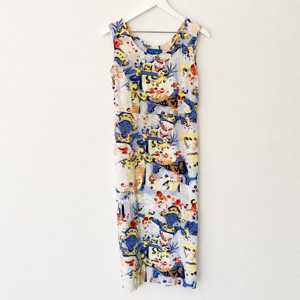 Vintage Jams World Hawaiian Rayon Midi Dress S Abstract Wearable Art Pockets 90s